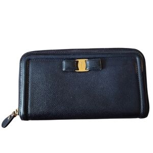 Salvatore Ferragamo Navy Long Zip Wallet